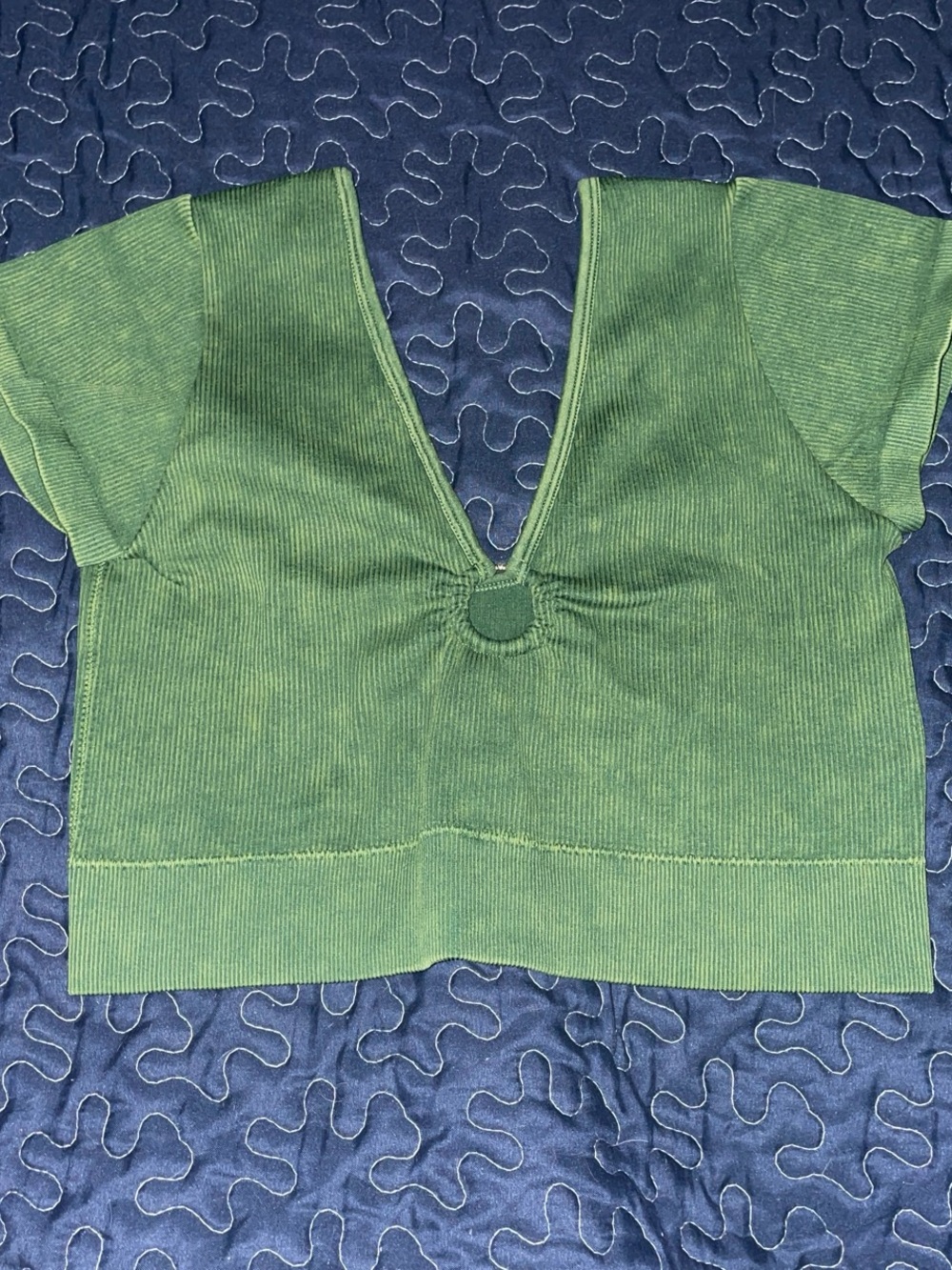 aerie Olive Ribbed V-Neck Crop Top with Ring Detail